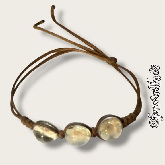 Bundle Sale 3 for $15 | Leather Adjustable Bracelet with Glass-Encased Flowers - Picture 3 of 8